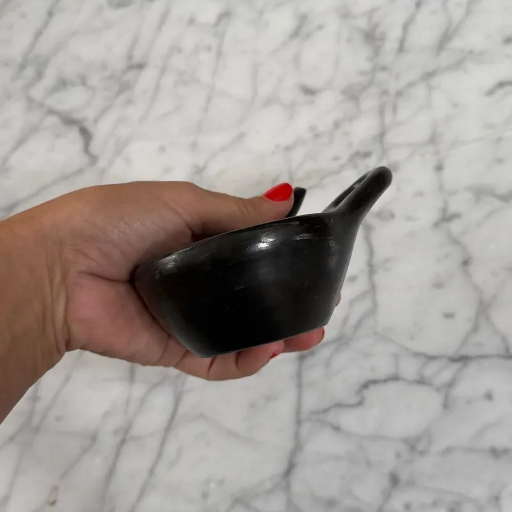Spice Condiment Holder Black Clay Pot with Spoon